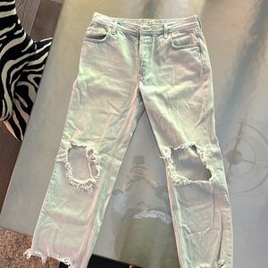 We The Free wide leg ankle jeans with holes. Light blue. Size 26